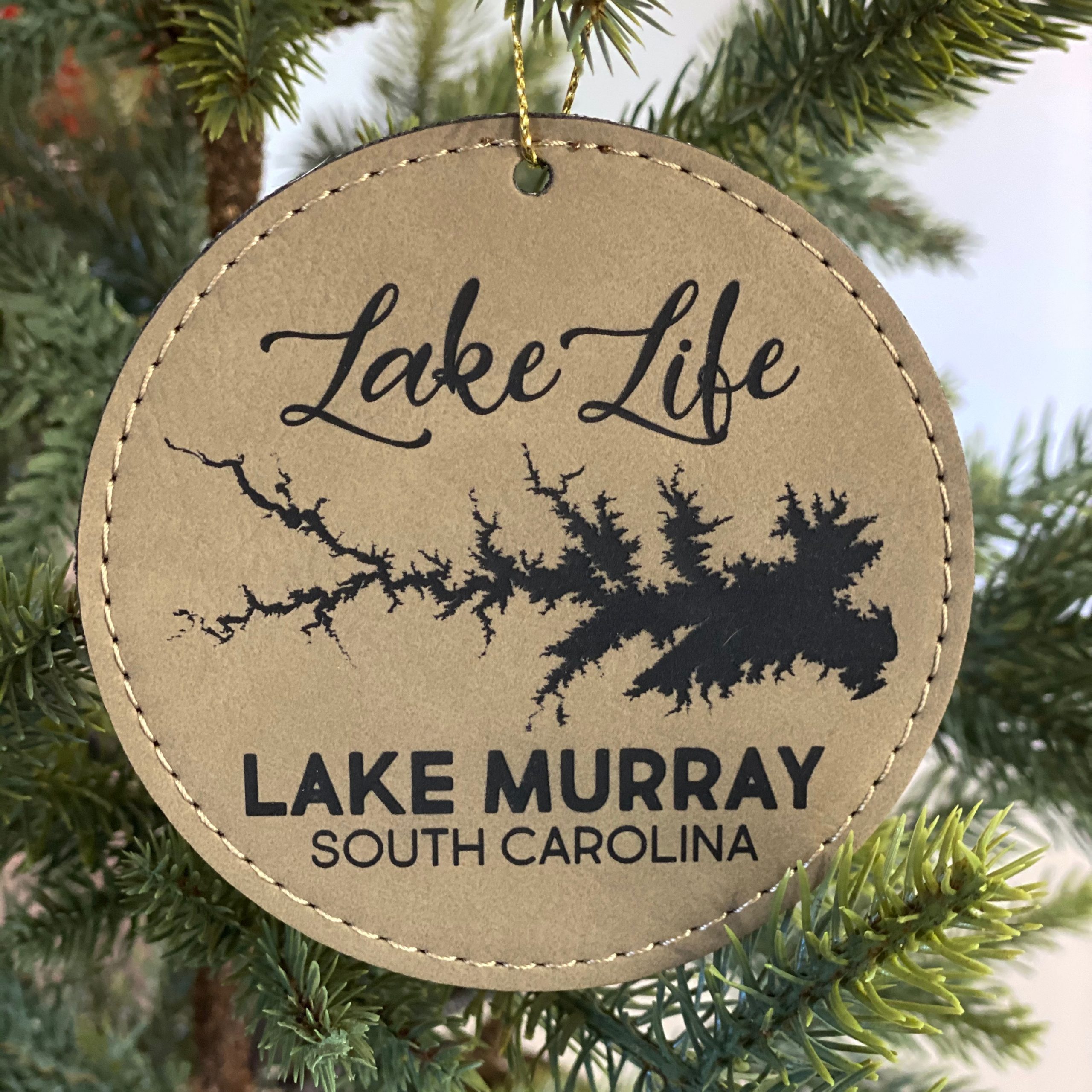 Personalized South Carolina Christmas Ornament on Walnut